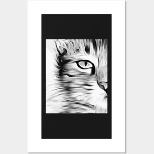 Cat half face drawing design Posters and Art